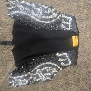 Music Notes Design Black and Silver Sequin Women's Vest XS